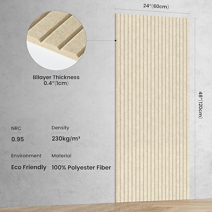 10 Pack Large Acoustic Panels,48 x 24 x 0.4 Inch Sound Proof Foam Panels for Walls，Premium Noise Dampening Panels,Sound Panels for Media Room, Office and Studio,Camel
