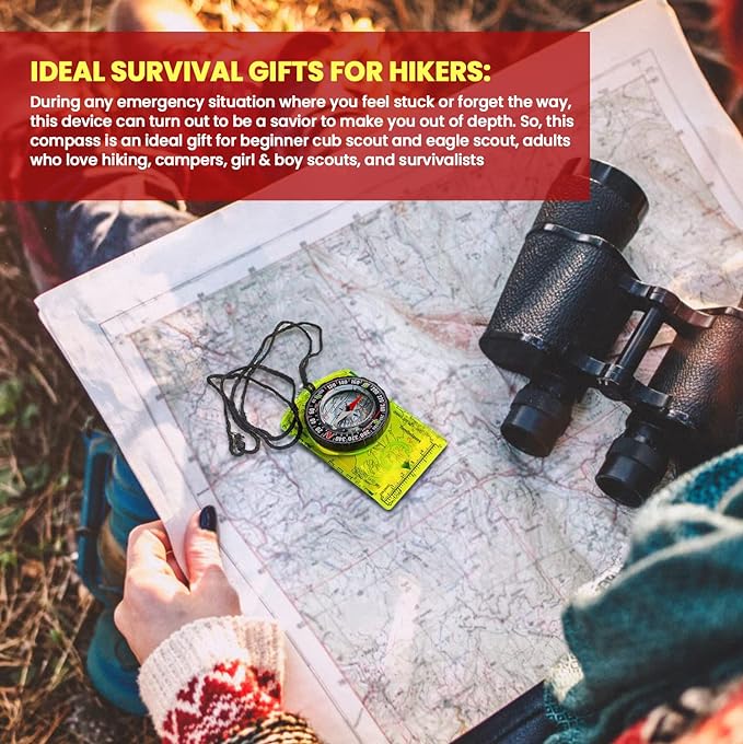 TurnOnSport Orienteering Compass - Advanced Scout Compass for Hiking, Camping, and Backpacking - Best Survival Gifts for Kids