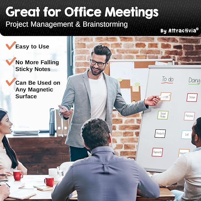 Attractivia Dry Erase Magnetic Labels 2.8 x 1.8 in, Color Borders, Small Dry Erase Magnets, 40-Pack, White Erasable Write-On All-Purpose Labels, for Office, Education, Home, Whiteboard