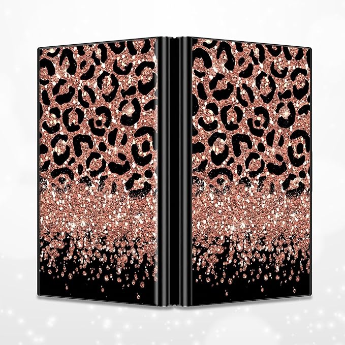 BWEGRHE Slim Credit Card Holder, Leopard Glitter RFID Blocking Metal Wallet for Men & Women, Aluminum Minimalist Hard Case Pocket-Sized Business Cards Organizer (Fits Up to 10 Cards)