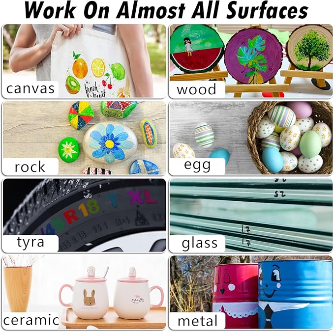 Craiiby White Paint Pens Paint Markers - 12 Pack Permanent Quick Dry Waterproof Marker Pens for Rocks Wood Fabric Plastic Canvas Glass Mugs Metal Tire Stone