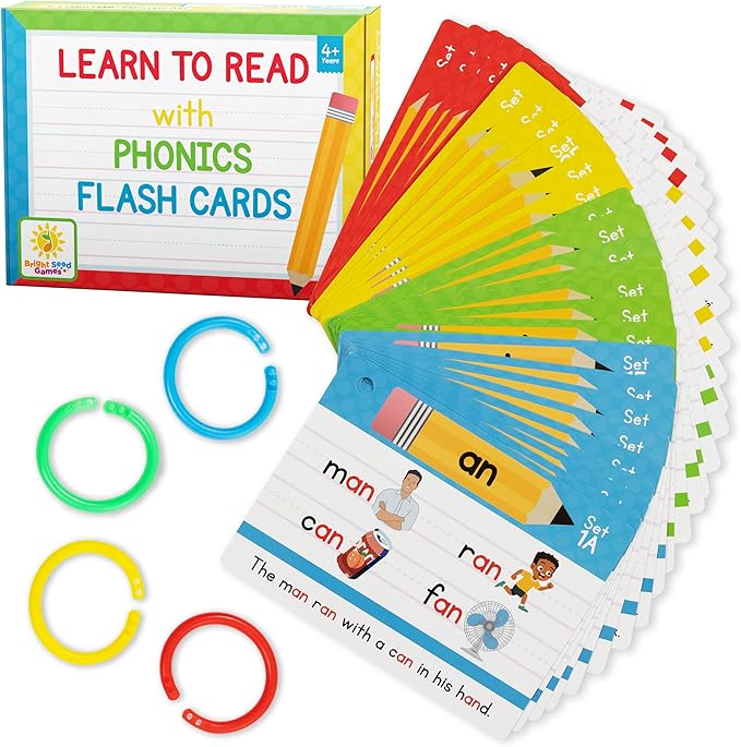 Bright Seed Phonics Flash Cards - Learn to Read in 20 Phonic Stages - Digraphs CVC Blends Long Vowel Sounds – Phonics Games for Kids Age 4-8 Kindergarten First Second Grade Home School Educational