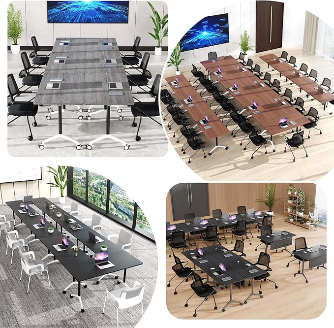 Goakwwuz Conference Room Table, Folding Conference Tables,Thicken Grey Tabletop,Flip Top Wooden Seminar Meeting Room Table for Conference Room Offices (8, Black+White, 61.0“)