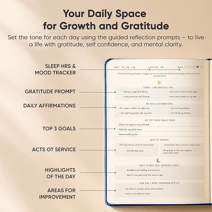 Gratitude & Self-Care Journal - Guided Mindfulness & Mental Health Journal All-in-One with Prompts for Self Discovery - Daily Journal for Men & Women by PRODUCTIVITY STORE (A5, Navy)