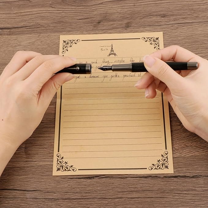 YICMY Fancy Fountain Pen Set – Fine & Medium Nibs, Includes 18 Ink Cartridges, Ink Converter, Syringe Filler, Luxury Gift for Writing, Journaling & Calligraphy，Black