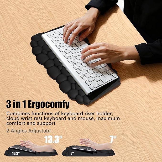 Ergonomic Wrist Rest for Keyboard and Mouse, Soft Memory Foam Cloud Keyboard Stand Pad with Wrist Rest Set with Non-Slip Silicone Base, Easy Typing, Pain Relief, Comfort for Office, Work, Gaming Black