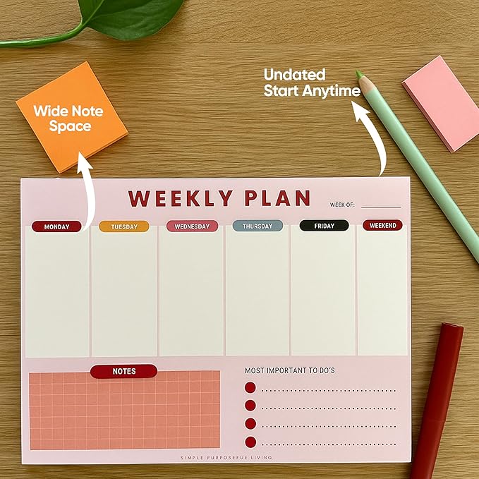 Weekly Planner Notepad – Tear-Off Weekly to do List Notepad, Weekl y Desk Calendar Notebook for Productivity, Task Planner for Time Management, Project Planner with 50 Planning Sheets