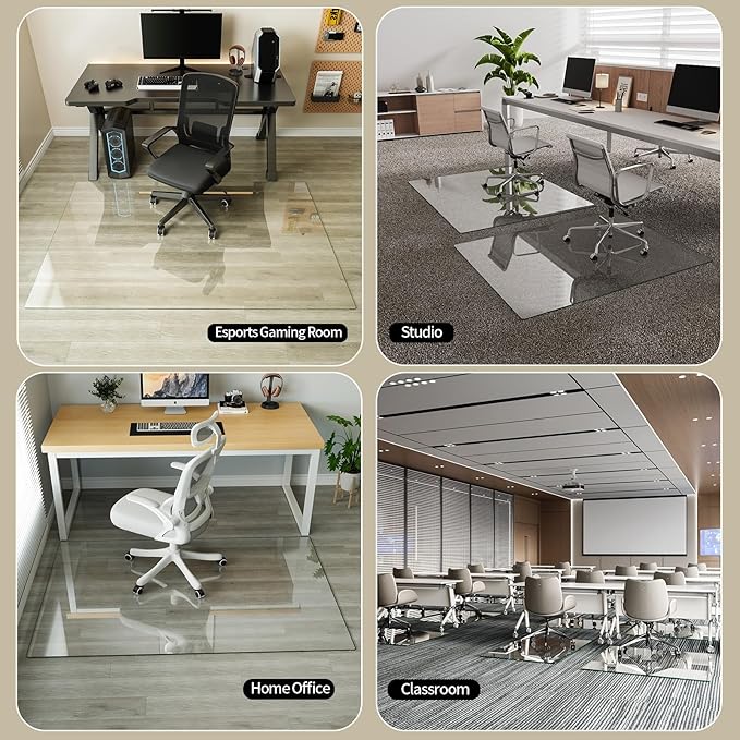 Koonmi Tempered Glass Chair Mat for Hardwood Floors & Carpets, 55" x 55“ Transparent Heavy Duty Office Floor Protector with Noise-Free Gliding Shatterproof for Home Office Desk