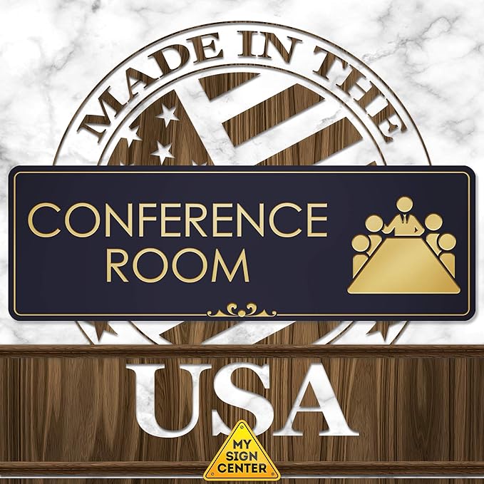 Conference Room Sign Office Meeting Sign, Black/Gold, Engraved, 3" x 9", Fade Resistance, Indoor/Outdoor Use, USA MADE By My Sign Center