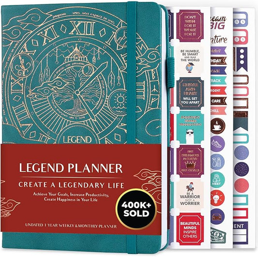Legend Planner – Weekly & Monthly Life Planner to Hit Your Goals & Live Happier. Organizer Notebook & Productivity Journal. A5 (Dark Teal)