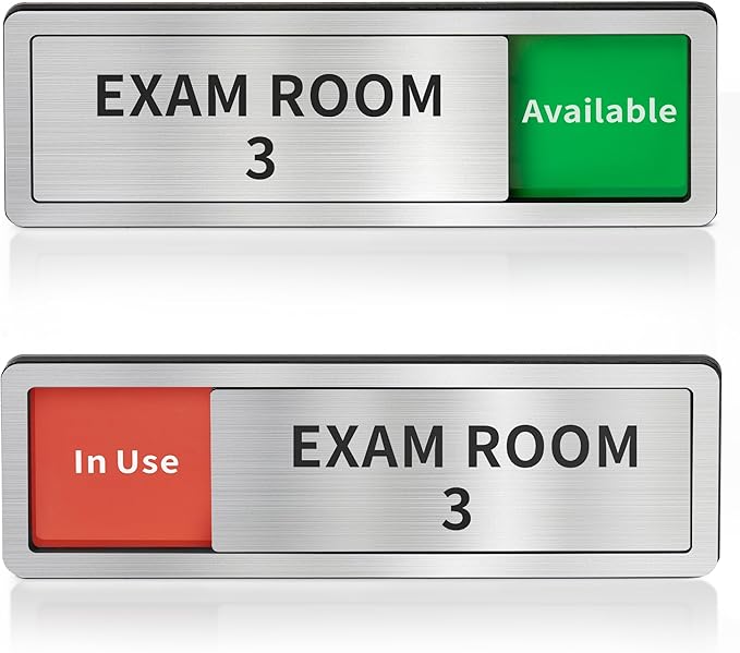 Exam Room Sign, Exam Room Numbers, In Use/Available Slider Door Signs for Therapists, School, Medical Office, Hospital-Easy Installation