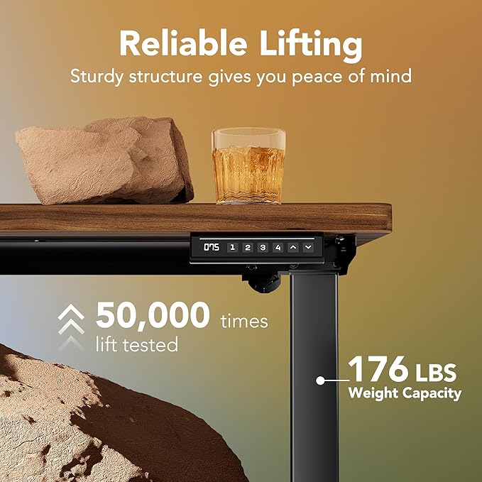 HUANUO 71 x 30 inch Electric Standing Desk Adjustable Height, 4 Memory Height Settings, Sit Stand Up Desk for Home Office & Computer Workstation, Black Walnut