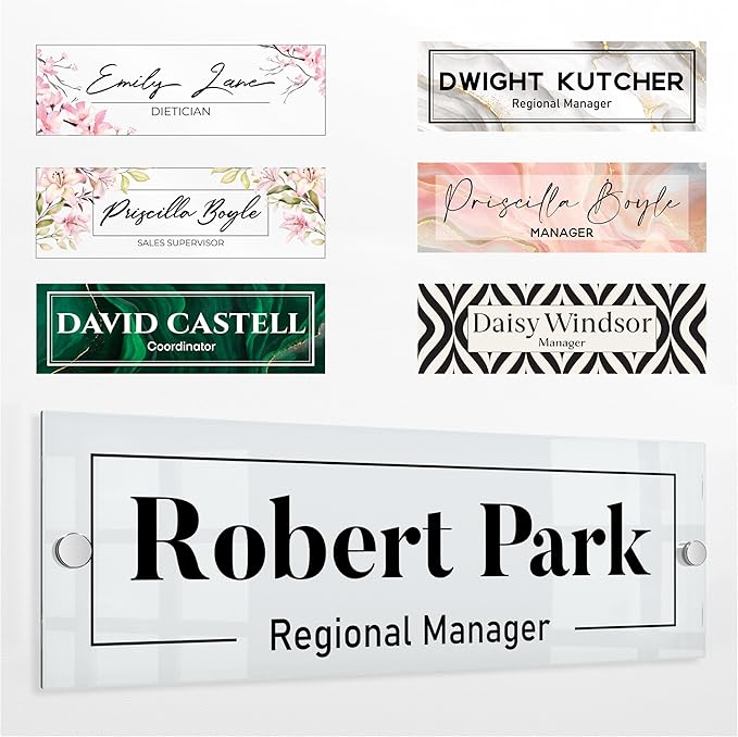 Personalized Acrylic Door Name Plate - 28 Backgrounds - Custom Name Plate for Wall, Office Decor, Teacher Appreciation Gifts
