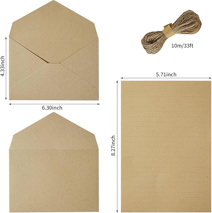 Tuhangcc Stationery Writing Paper and Envelopes Set with Jute Rope 4 X 6 for Writing Letter, (20 Best Paper with 10 Heavyweight envelopes),by Better Gift Office Products(Yellow)