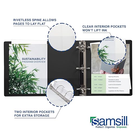 Samsill 0.5 Inch 3 Ring Binders, Made in USA, Economy Round Ring, Clear View Cover, 100 Sheet Capacity - for School, Home, Office - Black, 24 Pack