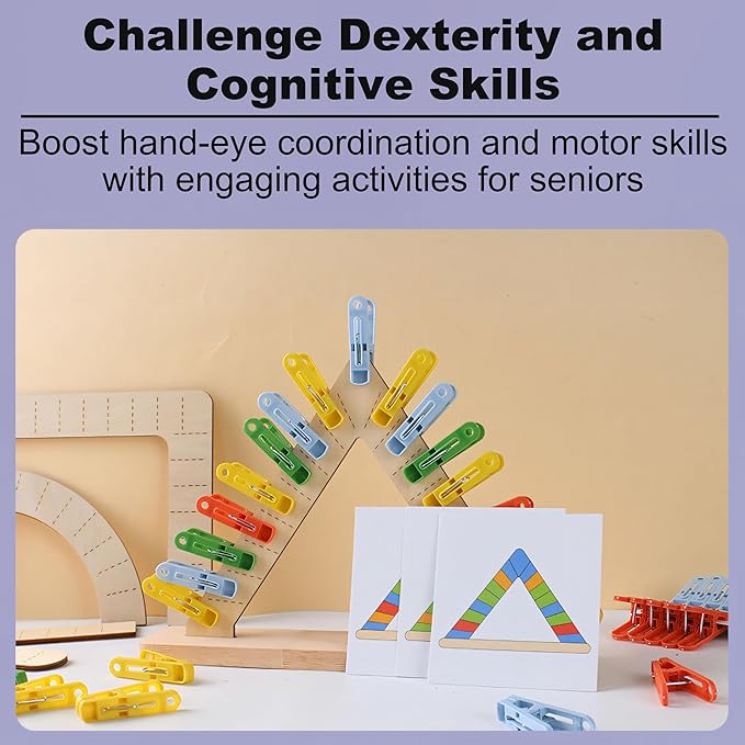 Dementia Activities for Seniors - Wooden Color Matching Clip Game Designed for Alzheimers Elderly, Activities & Memory Games for Dementia Seniors Patients