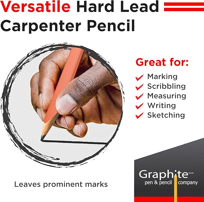 GRAPHITE Hard Lead Carpenter Pencils Bulk - (72) Pieces Lumber Wooden Pencil #2 (HB) - Neon Orange