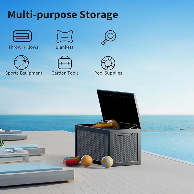 Decksplore 320 Gallon Outdoor Storage Box Waterproof Lockable Resin Deck Box Large, Patio Storage Bin for Pool Accessories Cushion Furniture, Garden Tools, UV-Resistant Outside Delivery Black