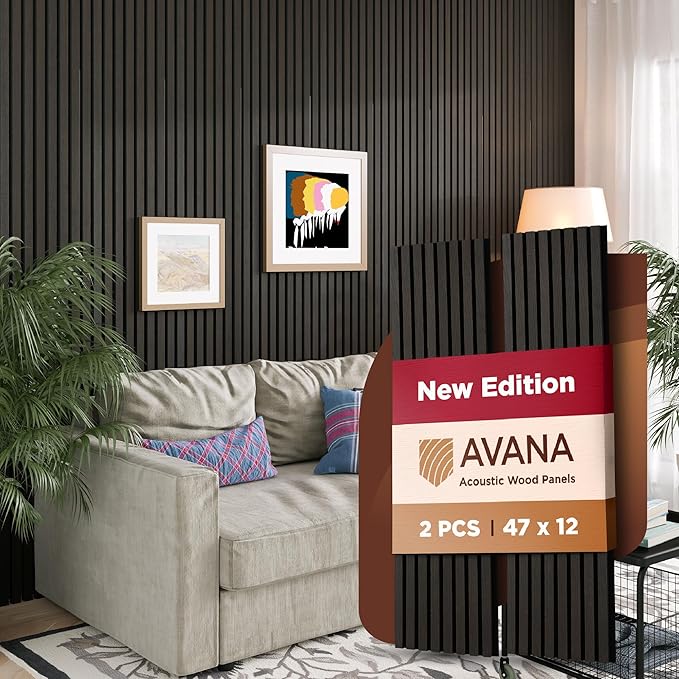 Avana Modern Acoustic Wood Wall Panels – 47.2 x 12.6 Inch Smoke Oak Acoustic Panels 2 PCs – Wall Panels For Interior Wall Decor For Homes, Offices, Studios – Sturdy And Durable Wood Panels For Wall