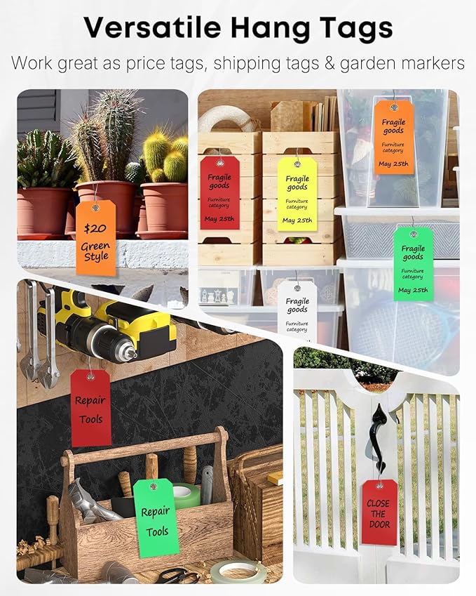 Uniclife 120 Pcs Plastic Tags for Labeling 4 Colors, 4.7"x 2.36" Plastic Shipping Tag with Wire Writable Waterproof Tag Price Tags with Reinforced Eyelet Blank Hang Label for Luggage