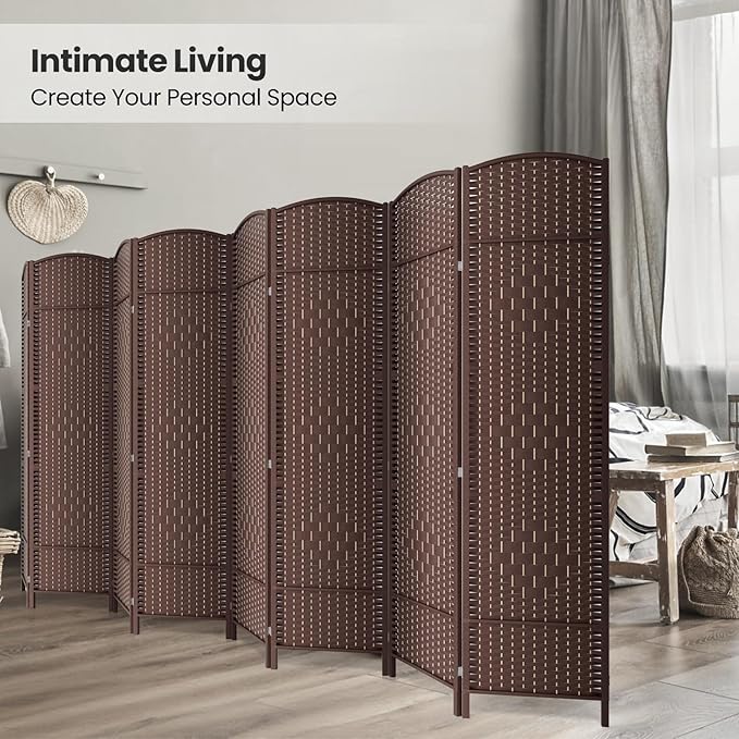 Cocosica 8 Panel Room Divider,6Ft Folding Privacy Screen,Tall - Extra Wide Foldable Panel Partition Wall Divider with Diamond Double-Weaved Hand-Woven Design Room Screen Divider