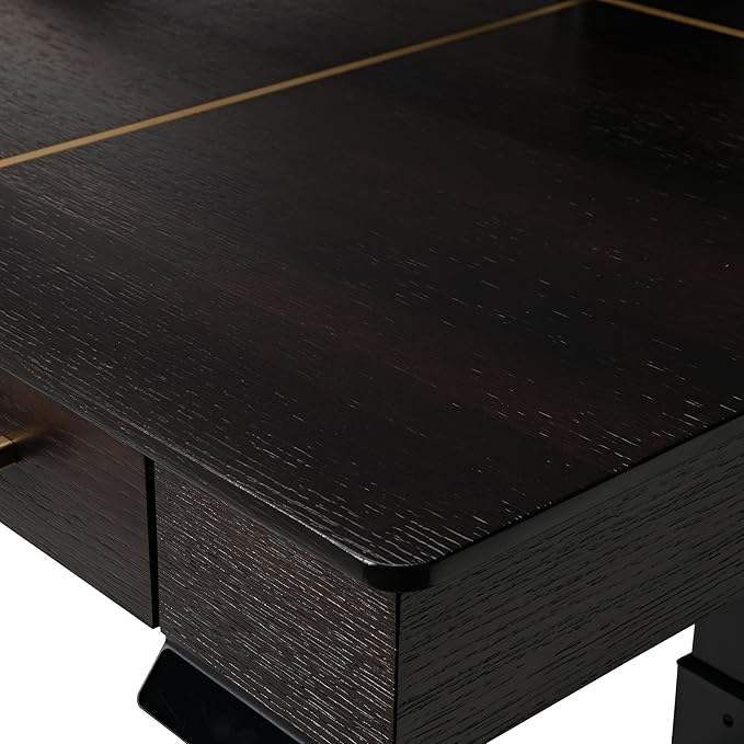 EUREKA ERGONOMIC Standing Desk, 63 inch Executive Desk w Drawers,Modern X-Shaped Leg Luxury Home Office Computer Desk w Monitor Stand,Smoked Oak