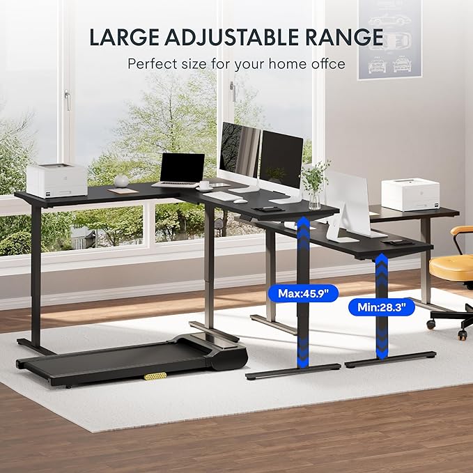 FLEXISPOT L Shaped Standing Desk, 63 x 55 Inch Electric Height Adjustable Corner Desk, Sit Stand Computer Workstation, Preset Controller, Home Office, Black Frame with Black Top, Black Drawer