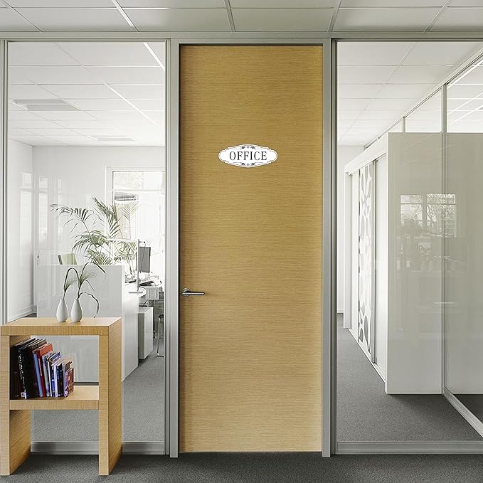 The Office Door Sign for Home and Business，Self-Adhesive Waterproof and Fade-Resistant Modern Office Sign Sticker for House，Business，Door, Window Decor（White）