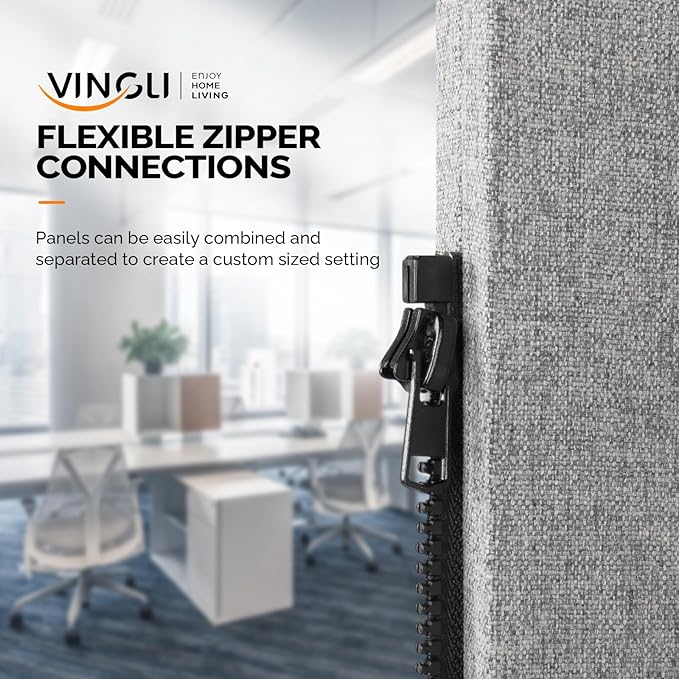 VINGLI Room Divider Screen, Freestanding Privacy Partition Wall, Zipper Connected Panels with Wheels, Office Space Separator (Light Gray, 1 Panel)