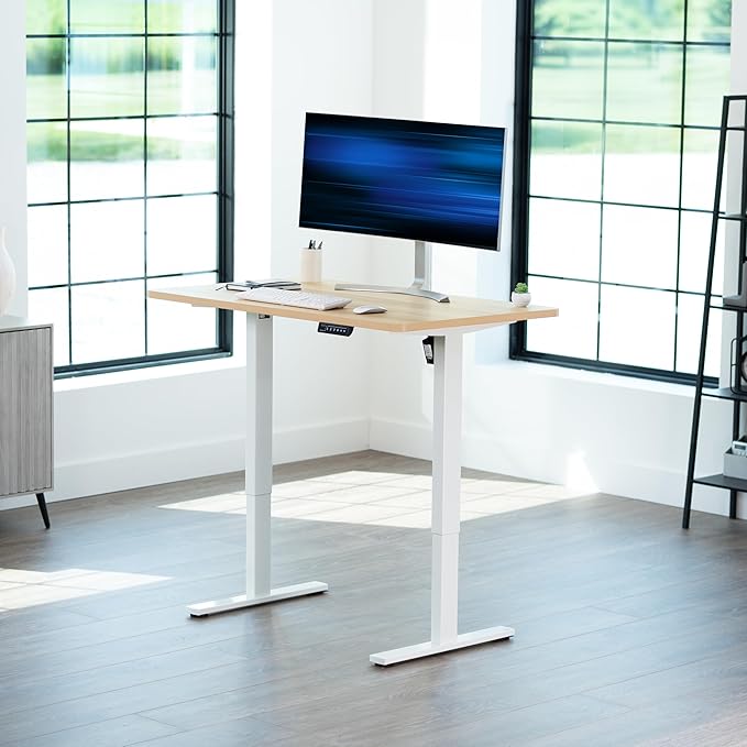 VIVO Electric 48 x 30 in Standing Desk, Memory Height Adjustment, 1B Series, Holds 220 lbs, One-Piece Light Wood Top, White Frame, DESK-KIT-1W5C