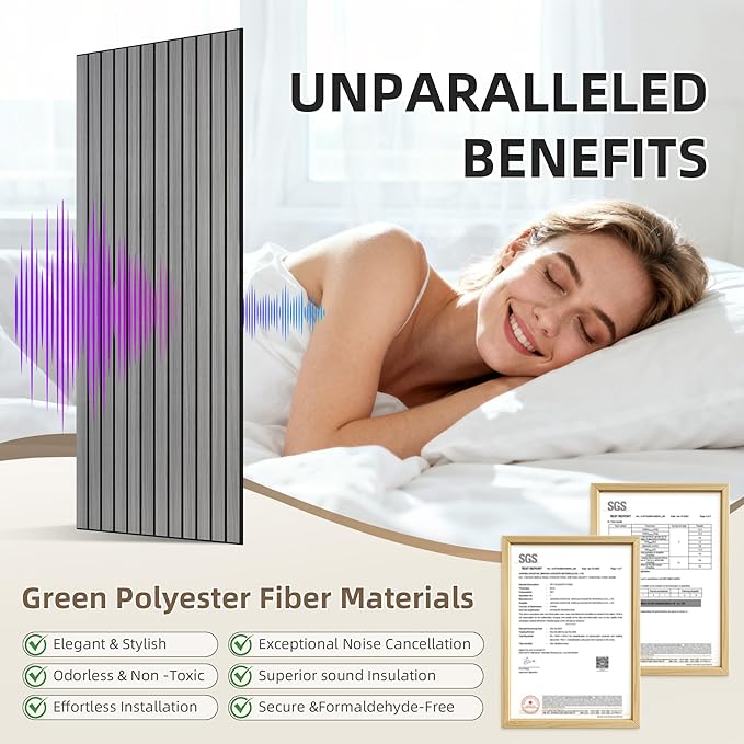 TO-TH Wood-Look Acoustic Wall Panels, 10 Pack 47.2” x 23.6” Sound Panels, Decorative Wood Panels for Wall Sound Dampening Panels for Home, Office, Basement, Gray Oak with Mitered Edges