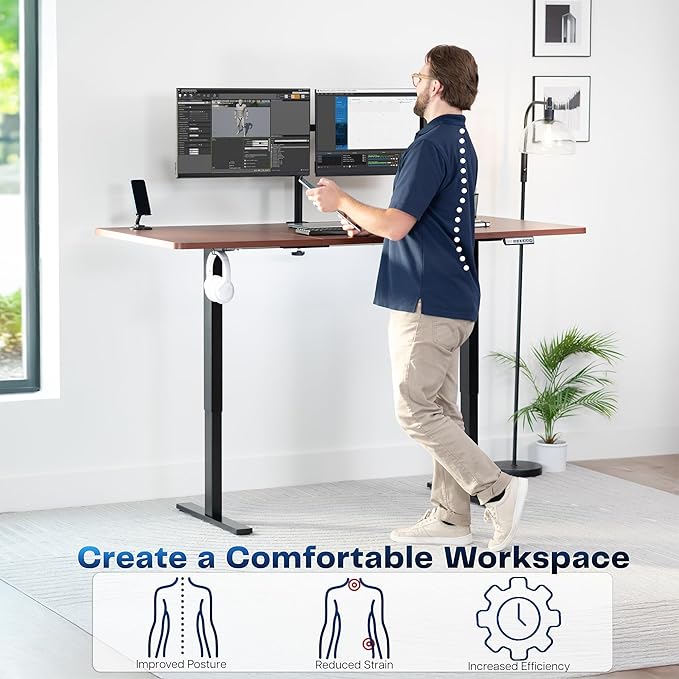 VIVO Electric 71 x 36 in Standing Desk, Memory Height Adjustment, 1B Series, Holds 220 lbs, Dark Walnut Top Black Frame, DESK-KIT-1B7D-36