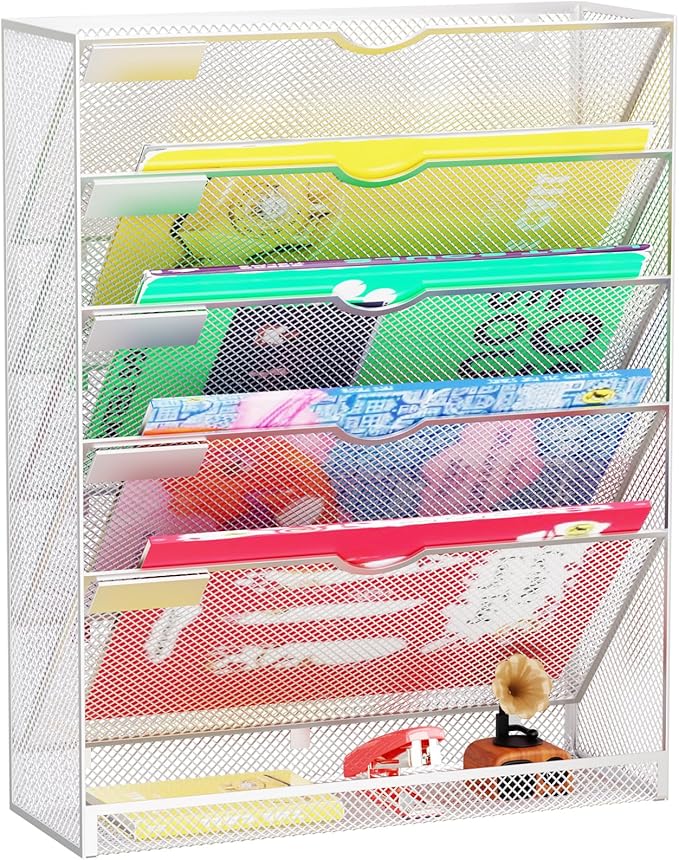 GDINDINFAN Hanging Wall File Organizer 6 Tier Wall Mounted File Holder Document Wall Organizer Magazine Organization for Office Home, Silver