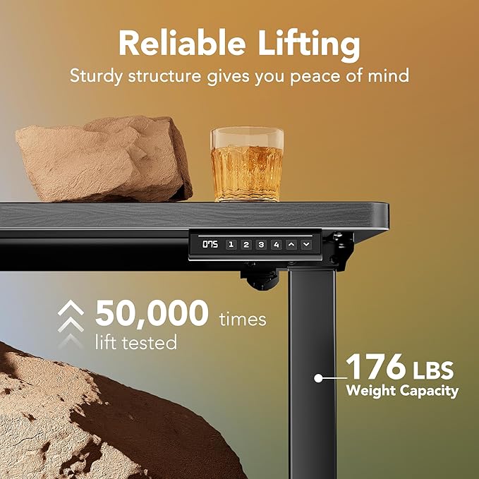 HUANUO Electric Standing Desk,55" x 28" Height Adjustable Desk, 4 Memory Height Settings, Sit to Stand Up Desk for Home Office, with Headphone Hook, Cable Manager, Vintage Brown