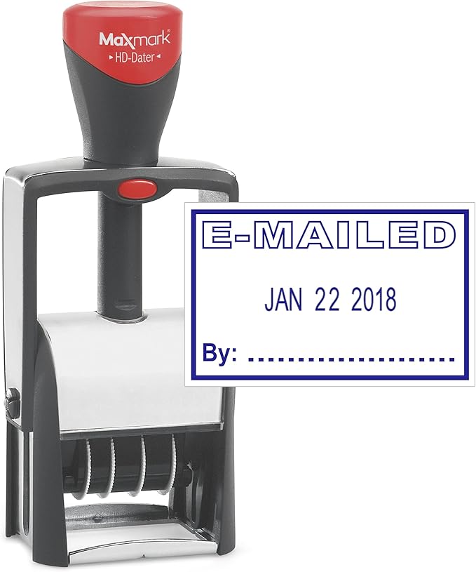 MaxMark Heavy Duty Self Inking Date Stamp with Phrase E-Mailed - Blue Ink