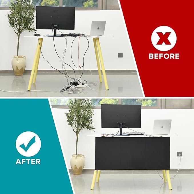 Modern Household Innovations Under Desk Privacy Panel 47 in. Wide Modesty Panel for Desk - 17 in. Tall Desk Skirt for Office Desk with Cable Management Net Perfect for 48 in. Work Station