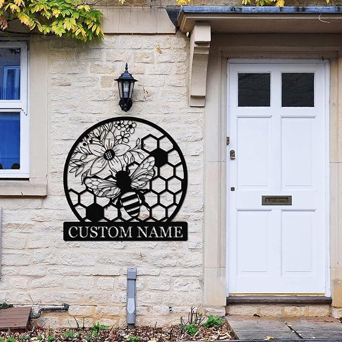 Dyoart Custom Honey Bee Metal Sign | Personalized Metal Bee Wall Art | Custom Garden Signs Outdoor Metal | Bee Hive Decor | Gift for Gardener Bee Keeper | Funny Bee Wall Decor for Home Garden Yard