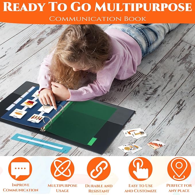 Communication Book Bulk 162 Laminate Icon Picture Cards with 5 Multicolor Dividers 1 Sentence Strip for Autism Vocabulary Language Speech Articulation Learning Supplies(Real)