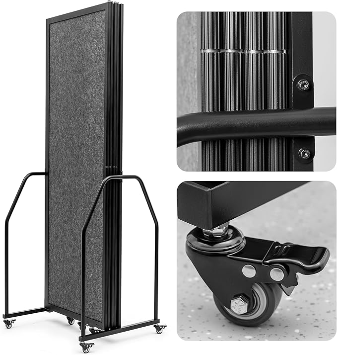 Artigwall Folding Privacy Screens Freestanding partition with Wheels and arms Portable dividers for Medical Hospital Offices 5 Panel, Dark Gray