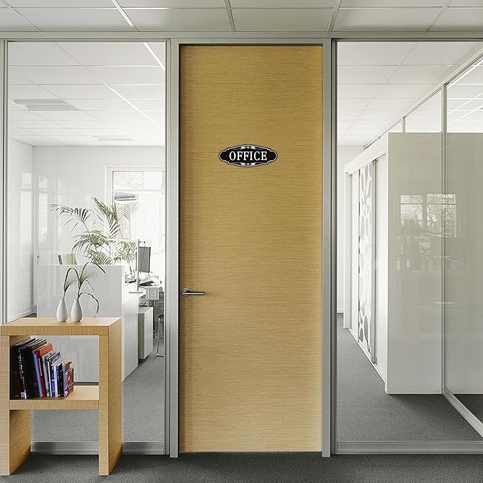 The Office Door Sign for Home and Business，Self-Adhesive Waterproof and Fade-Resistant Modern Office Sign Sticker for House，Business，Door, Window Black
