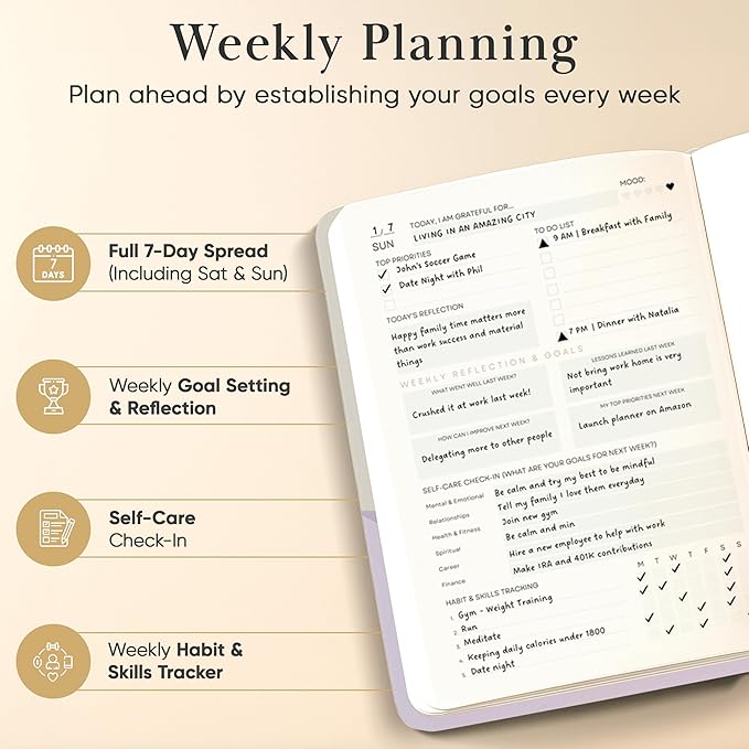 Mantra Planner 2026 Planner, Daily Journal & Gratitude Journal All-In-One with To Do List, Self Care Prompts & Habit Tracker - 5.8 x 8.3 - Evening