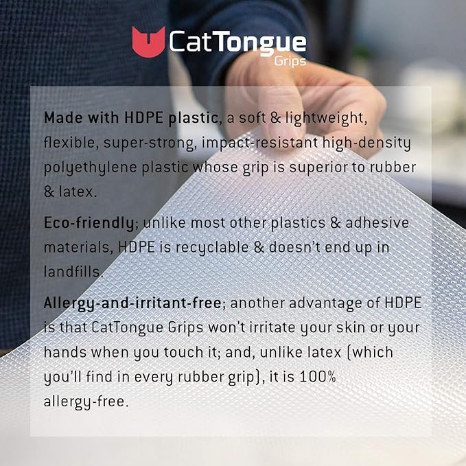 CatTongue Grips Non-Adhesive Anti-Slip Mat - Multi-Purpose Non-Slip Pad for Countertops, Desks, Tables & Workspaces - Ideal Desk Mat, Drawer Liner, Laptop Pad & More (Black, 8” x 12”)
