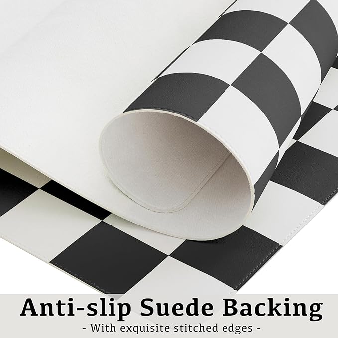 Ohocut Checkered Desk Mat, Large Cute Aesthetic Retro PU Leather Computer Laptop Desk Mat, Non-Slip Waterproof Mouse Keyboard Pad, Desk Writing Mat for Work/Home (Black, 23.6" x 13.7")