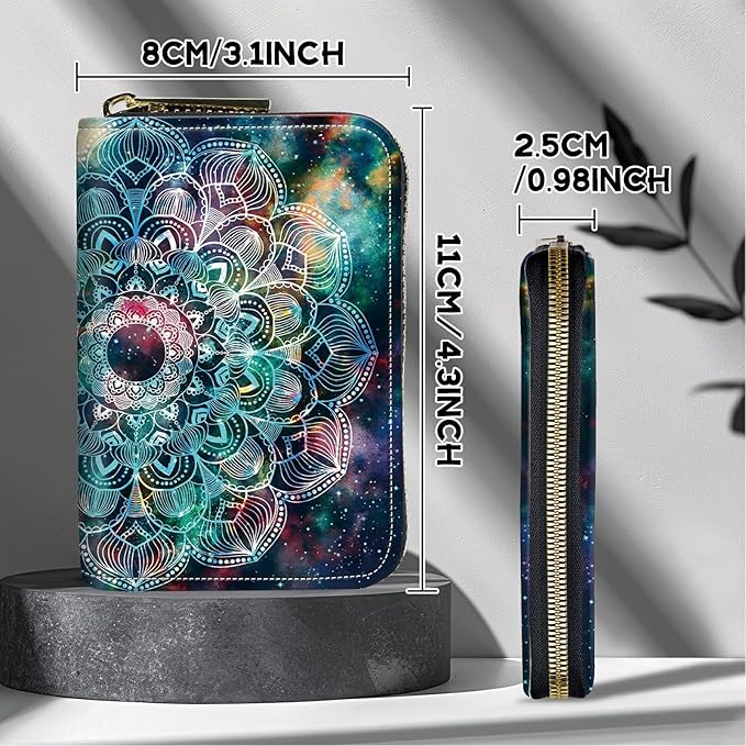 BWEGRHE Cute Credit Card Holder with Zipper, Art Mandalas RFID-Blocking Card Case Small Wallet for Women Men, Multi-slot Card Organizer Case Travel Accordion Wallet
