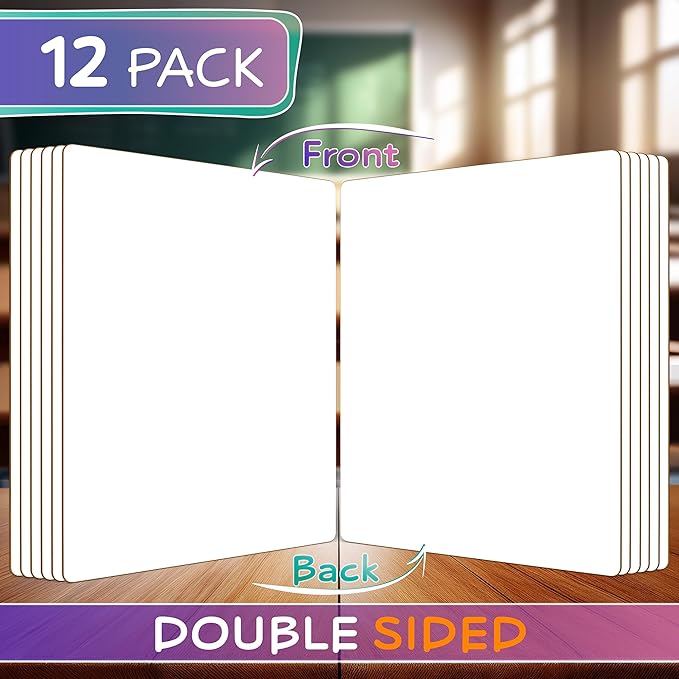 Scribbledo 12 Small White Board Dry Erase Boards Classroom Pack Mini White Boards 9"x12” Double Sided Personal Whiteboards for Students Teachers School Supplies Lapboards Mini Whiteboard Erasers Incl