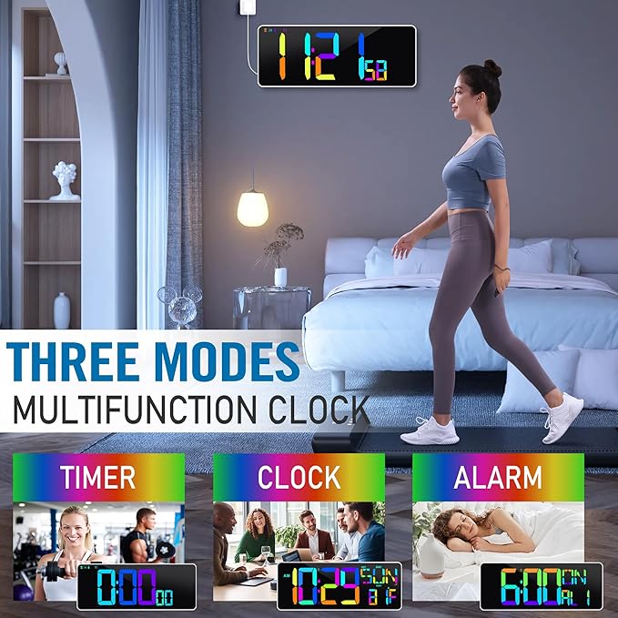 KMMKGG Large 13.7" LED Digital Timer（5''Nunmber）, 11 Color Changing, Count Up/Down Timer with Remote Control, Adjustable Brightness Wall Clock for Home, Office, Gym, Elderly, Auto DST