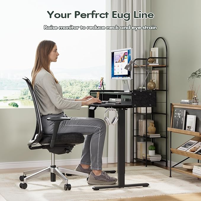 Homall Electric Standing Desk with 2 Drawers, Adjustable Height Computer Desk with Monitor Shelf Sit Stand Table with Splice Board Quick Install for Home Office (Black, 48 Inch)