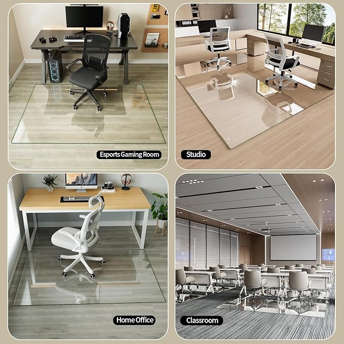 Koonmi Tempered Glass Chair Mat for Hardwood Floors & Carpets, 54" x 72“ Transparent Heavy Duty Office Floor Protector with Noise-Free Gliding Shatterproof for Home Office Desk