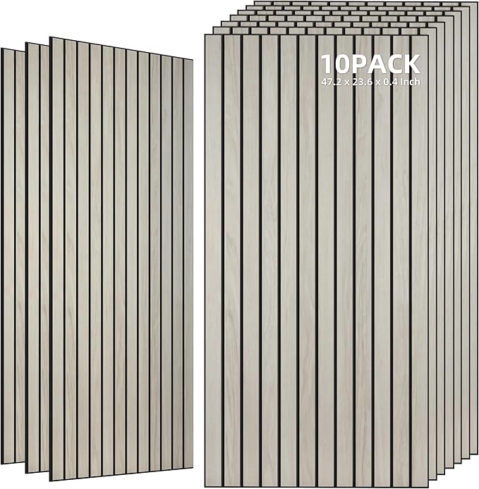 TO-TH Wood-Look Acoustic Wall Panels, 10 Pack 47.2” x 23.6” Sound Panels, Decorative Wood Panels for Wall Sound Dampening Panels for Home, Office, Basement, Natural Oak with Mitered Edges