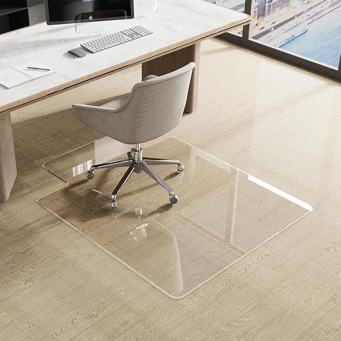 MESAILUP Beveled Edge Irregular Office Chair Mat with Lip for Carpet or Hardwood Floor Crystal Clear 47" x 53" for a Smooth Glide and Easy Roll On/Off, Heavy Duty and Non-Slip Floor Chair Mat with Lip
